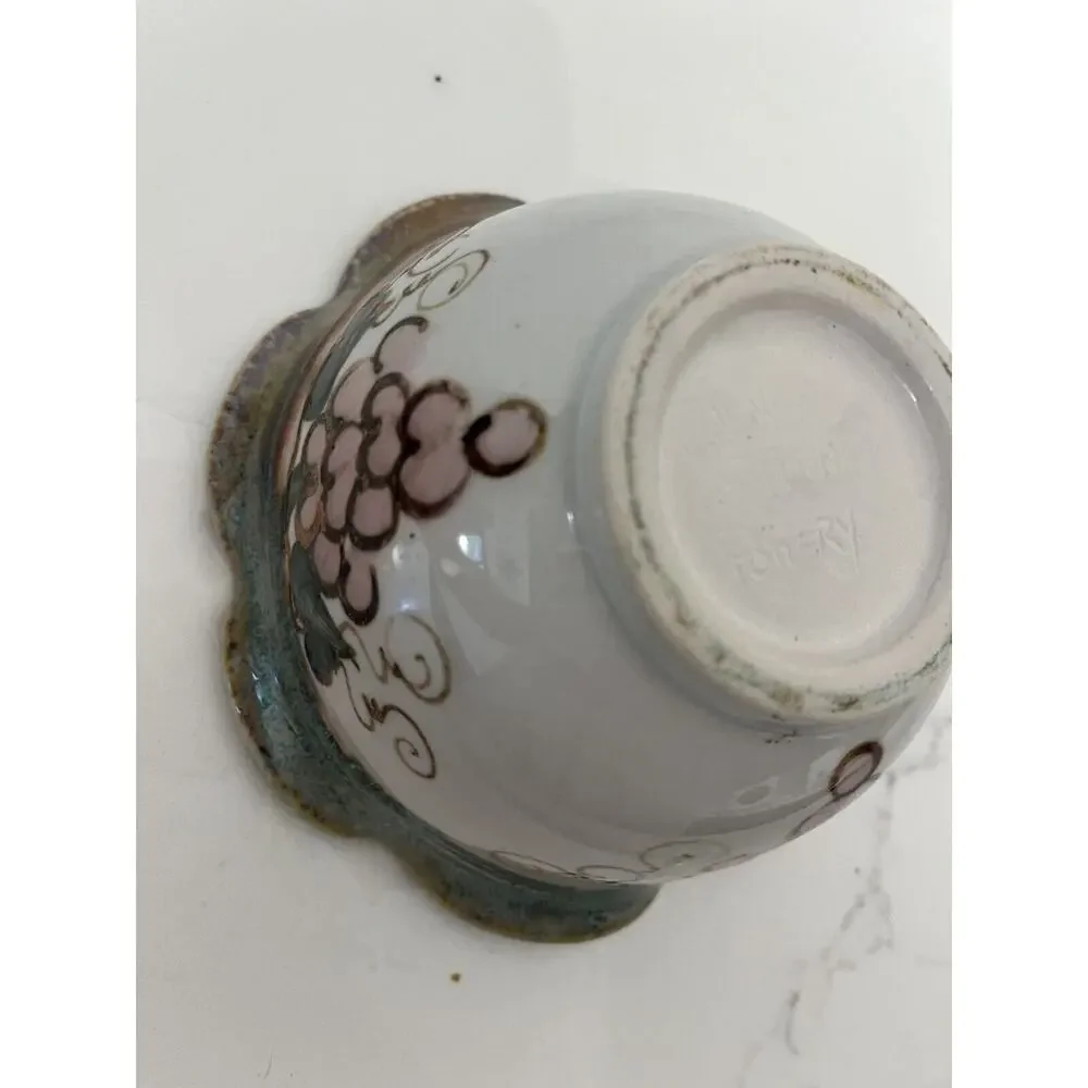 VTG Jensen Turnage Studio Art Pottery Bowl With Grape Vines And Ruffled Edges